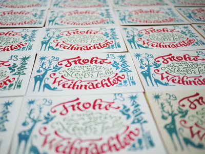 Postcard. Printmaking. Linoleum lettering printmaking