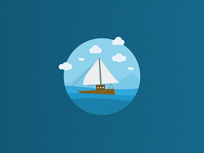Boat in the ocean animation blue boat clouds day horizon illustration loop nature ocean sailboat sea sealine sight water waves wind wood yacht