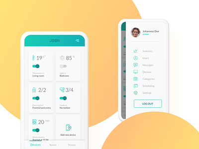 Devices | Just One Smart Home (JOSH) activate add new device admin android camera dashboard device ios josh light lights logout navigation smart door smart home temperature thermostat time ui uiux