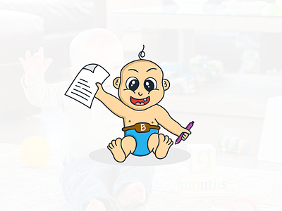 Backup zwallow cartoon baby holding paper and pencil logo baby clean education modern paper pencil