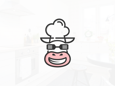 Backup zwallow cow head chef logo concept chef clean cow elegant kitchen knife logo minimalist modern simple spatula