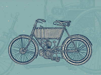 Vintage motorized bicycle antique bicycle bike engraved engraving illustration retro vector vintage