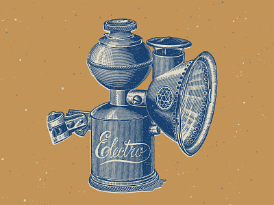 Carbide Lamp bicycle bike cycling engraved engraving illustration retro vector vintage