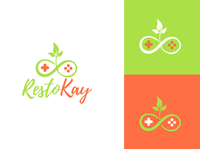 RestoKay branding design eco elegant flat gaming green illustration leaf logo logo design modern natural orange signature logo streamer stylish twitch typography unique