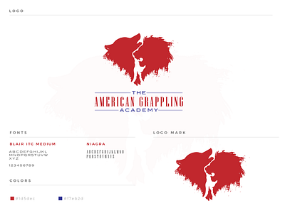 The American Grappling Academy america blue boxing branding design fight graphic design grappling illustration kick lion logo logo design modern red signature logo unique vector wolf
