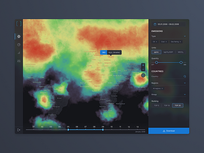 App for tracking CO2 emission analysts app dark ui design map multiselect range picker ui ux