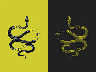 Grass Snake #2 animal color design difference drawing grass illustration plants series snake totem