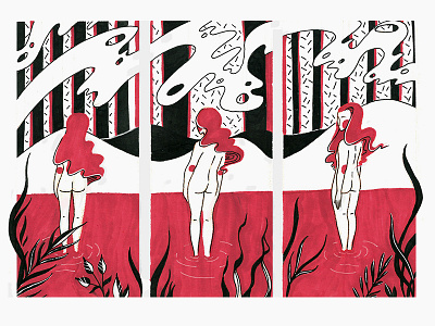 Lake 3 comic design girl illustration ink lake marker nature plants sky