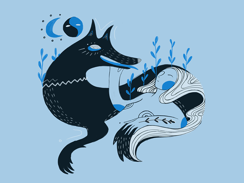 Cold Palette Illustration Second night moon wolf color digital series palette animal photoshop design illustartion