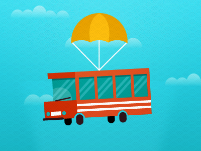 bus baby bus car flat fly illustration parachute sky vehicle