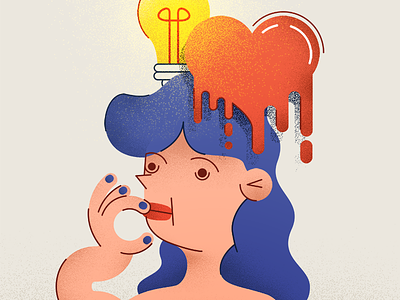feeling vs. thinking bulb emotions face girl grain heart illustration light logic nails purple thinking