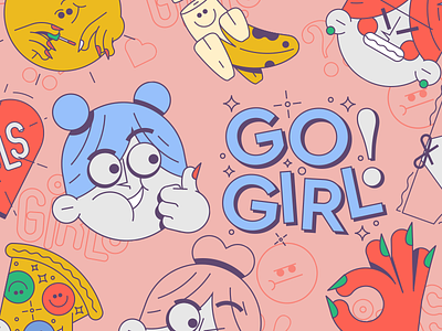 Go Girl! Sticker pack banana emoji emotions eyes girl girls love pink pizza sticker sun