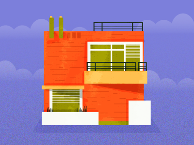 house balcony cloud grain home house illustration orange purple vector window