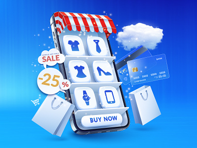 Mobile shopping app illustration mobile phone shop store vector