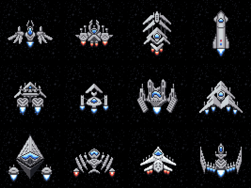Animated PixelArt Spaceships animation arcade pixel art spaceship vector video game