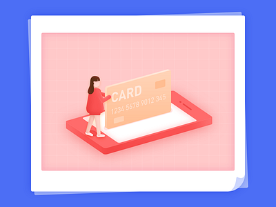 Simple illustration 2.5d credit card illustration phone red woman