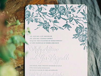 Tristan design calligraphy floral flowers invitation letterpress wedding
