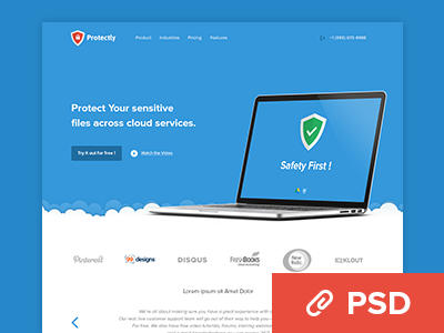 Protectly Website- PSD Freebie cloud file protection flat flat palette ux