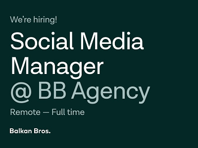 BB Agency - Hiring - Social Media Manager agency b2b full time hiring job job post jobposition product design remote saas social media management social media marketing web design