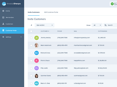 Invoice Sherpa - Invite Customers UI