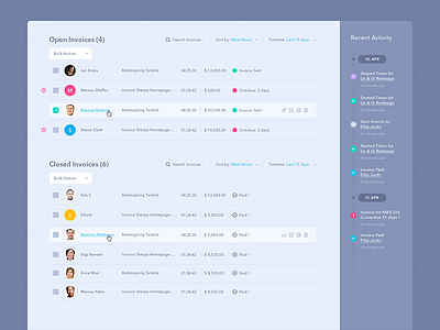 Tackkle - Invoices page app dashboard flat invoices ui user interface ux web app