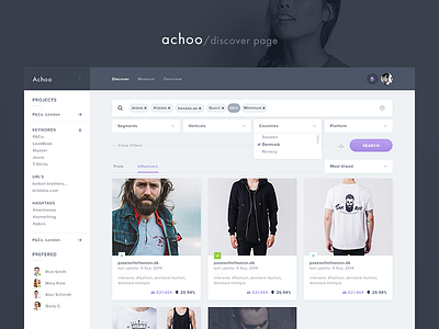 Achoo - Discover Page clean dashboard drop down filters flat products search ui ui kit user interface ux