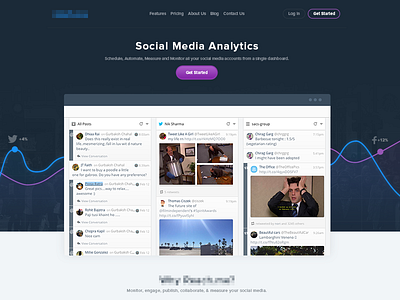 Social Media Analytics Landing Page analytics chart dashboard flat homepage landing page social media ui ux web design website