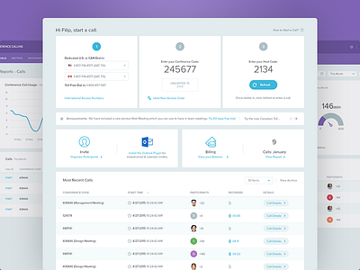 Conference Calling - Start a Call WIP analytics charts clean dashboard flat interface tables ui ux web app web design