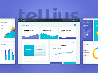 Tellius UI analytics app charts clean dashboard data flat table ui ux