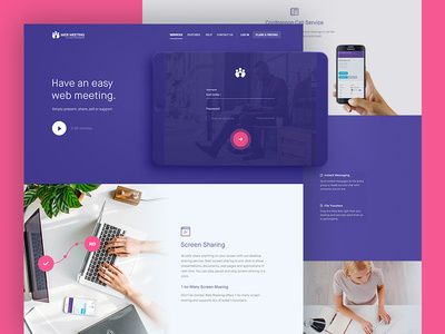 WebMeeting Features clean design features flat landing page minimal tablet ui ux web website