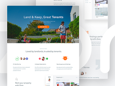 Zora Homepage clean design flat homepage landing minimal page shadows ui ux web website