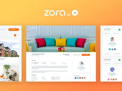 Zora UI v2 app balkan brothers clean dashboard design flat interface minimal shadows ui ux web