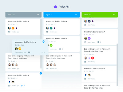 Agile CRM - Deals agilecrm charts dashboard deals leads pipeline tables trello ui user experience user interface ux