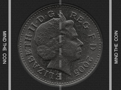 Mind the Coin british burn coin displace map emboss gb mind the gap queen round
