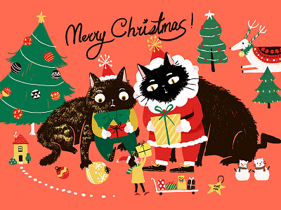 Christmas card design card cats christmas color