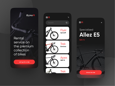 BykeR - Bike Rent App app bike bike rental bold clean concept design ios ios app design logo minimal mobile app rent simple ui uiux user experience user interface ux ux deisgn