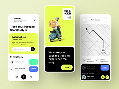 Traker - Package Tracking App 3d illustration app clean courier delivery courier services delivery design ios location logo map minimal mobile app package services shipping simple tracking ui ux