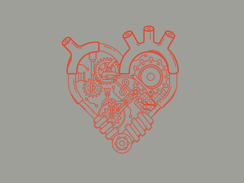 Mechanical Wonder 2d after effects animated gif animation cog cotton bureau heart mechanical motion graphics piston t shirt tee