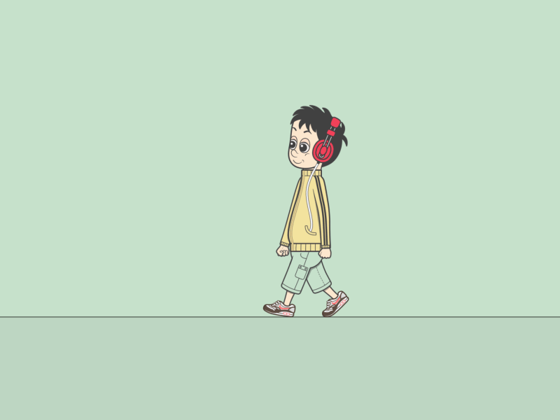Headphone Boy Normal Walk {gif} 2d animated gif animation character frame by frame gif motion graphics toonboom walk cycle