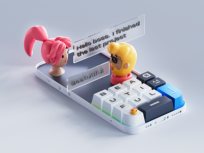 Working online (social) 3d illustration ui