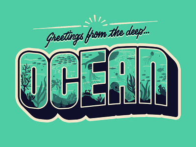 Greetings from the Ocean greetings card handlettering illustration lettering ocean