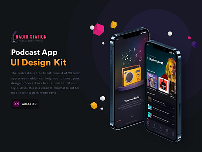 Podcast App free UI kit 3d adobe adobe xd app blender branding consept graphicdesign illustration ui uiux ux