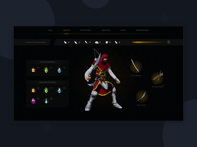 Inventory menu for action RPG game. adobe adobe xd animation consept game game art game design game ui gaming graphicdesign icon illustration rpg typography ui uiux ux vector