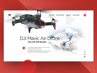 Web Page. DJI Mavic Air Drone branding design drone landing landingpage landscape layout site ui web