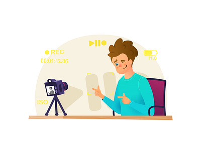 Video blogger character. Vlogger recording video vector illustra blog blogger blogging cartoon character illustration illustrator live online recording review social media stream streamer teacher vector video vlog vlogger vlogging