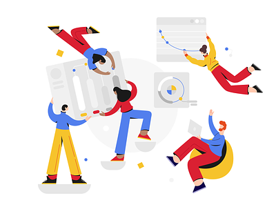 Web site illustration animation charachters character character design chart co working collaborate collaboration design explainervideo flat flying illustration motion motion art people statistic vector work flow work in progress