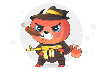 Al Capone Cat 2d art 2d character 2d design 2dgame block chain cat charachters character character design design flat gangster gold gun hat illustration kitty smoker suit vector