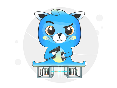 Synth Cat 2d character 2d design 2dgame block chain blue cat cat illustration charachters character character design design explainervideo flat game art gun illustration kitty miner motion vector