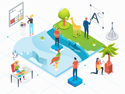 Virtual reality 2d character 2d design charachters character character design design designer explainervideo ice illustration illustrator isometric isometric design isometric icons isometric illustration motion sculpting shark tree vector