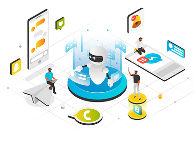 Isometric Illustration branding charachters character design explainervideo icon illustration isomatric isometria isometric animation isometric design isometry messenger people phone robot ui ux vector virtual